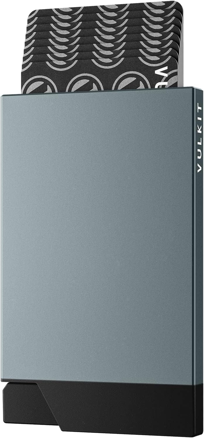 VULKIT Pop up Card Holder Minimalist Credit Card Holder RFID Blocking Slim Metal Card Case for Men or Women(Space Grey)