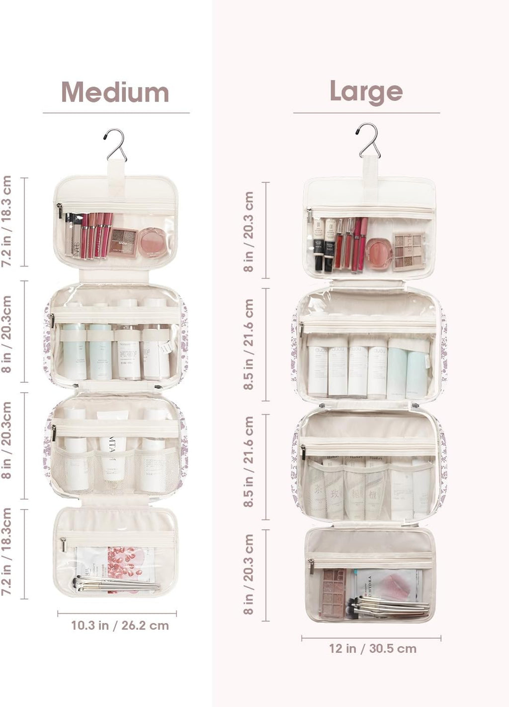 Narwey Hanging Floral Toiletry Bag for Women Travel Makeup Bag Organizer Toiletries Bag for Travel Size Essentials Accessories Cosmetics (Little Dusty Pink Flower (Medium))