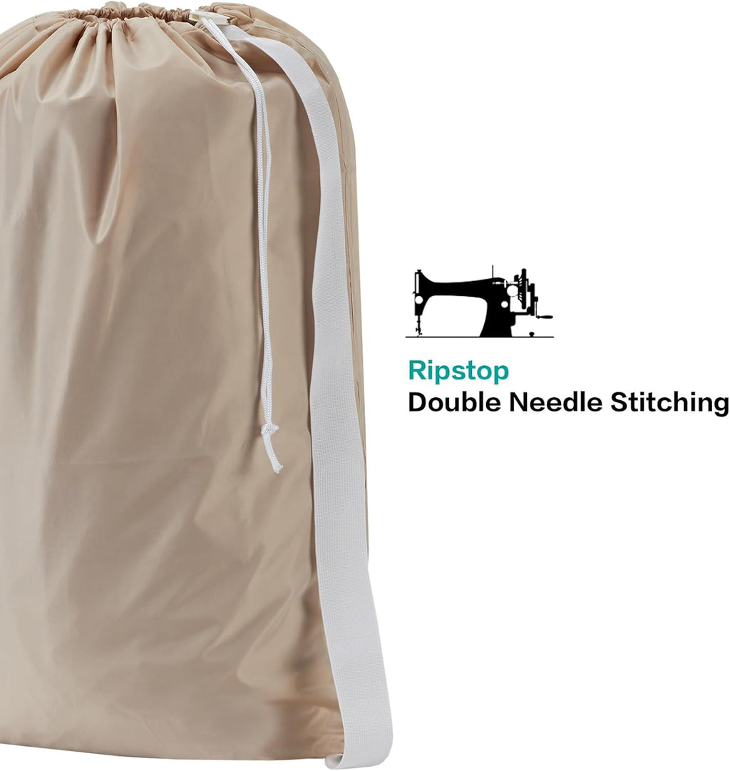HOMEST XL Nylon Laundry Bag with Strap, Large Dirty Garments Organizer, Easy Fit a Hamper or Clothing Basket, Can Carry Up to 4 Loads of Clothes, Beige