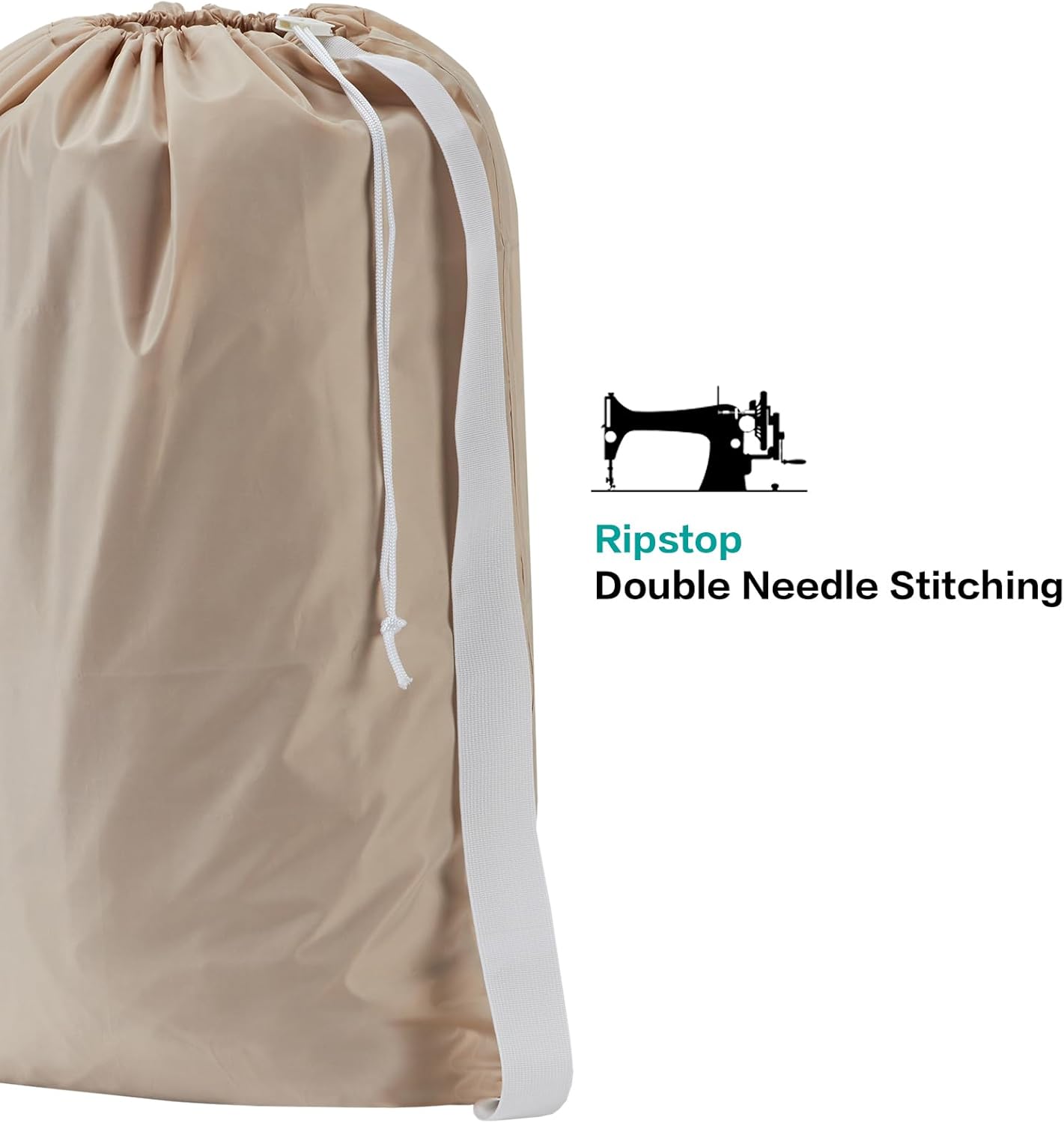 HOMEST XL Nylon Laundry Bag with Strap, Large Dirty Garments Organizer, Easy Fit a Hamper or Clothing Basket, Can Carry Up to 4 Loads of Clothes, Beige