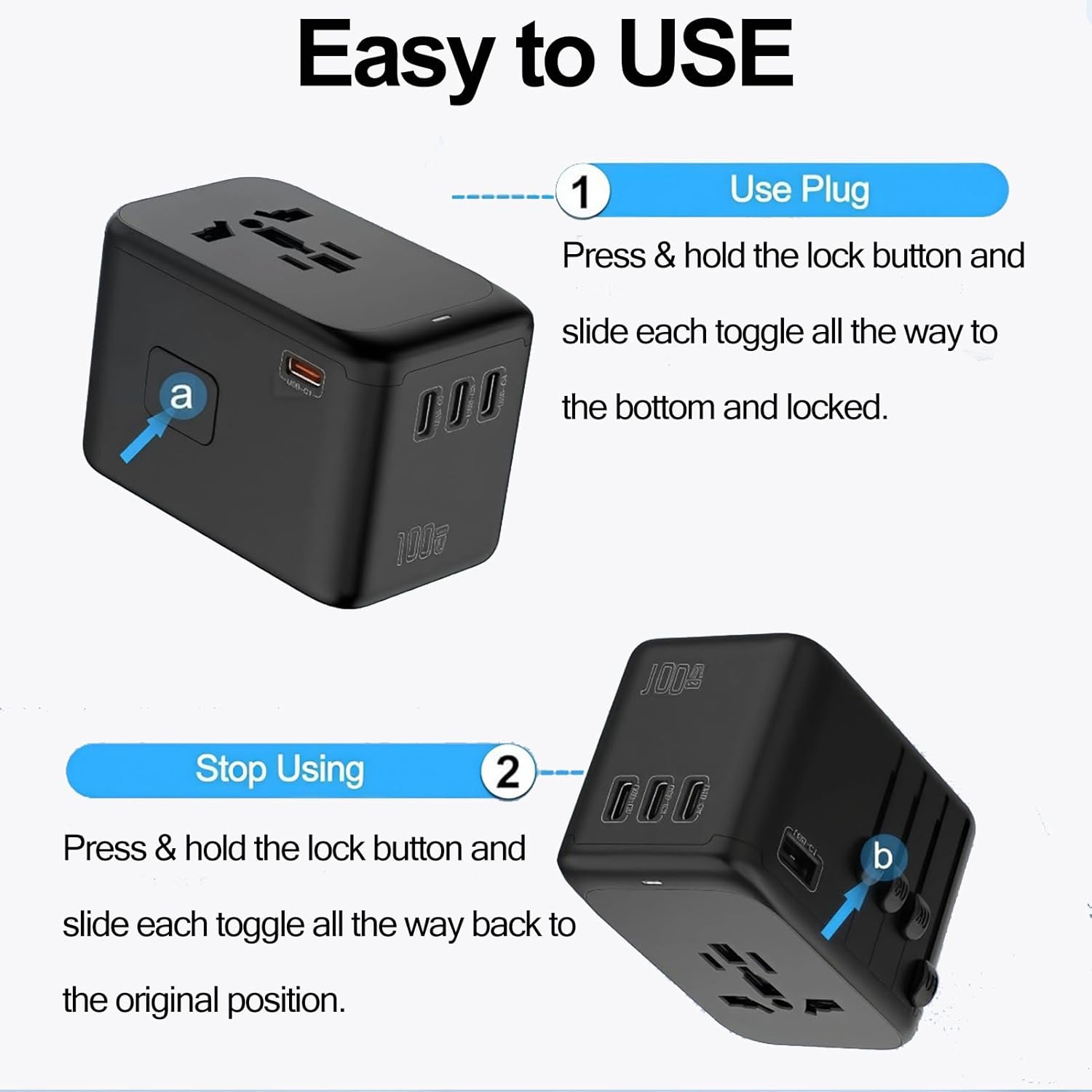 JMFONE Universal Travel Adapter with GaN 120W,International Power Adapter with 4 USB-C+1 USB-A Charging Ports, Worldwide Outlet for US to European Europe UK AUS