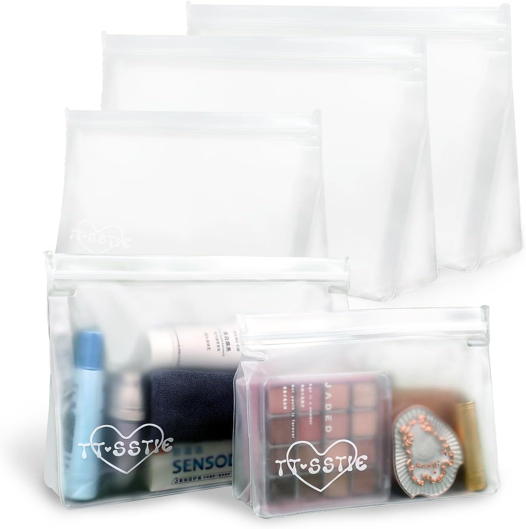 5 Pack Clear Toiletry bags, TSA Approved Quart Size Zipper Bags, PEVA Material Leakproof Travel Makeup Cosmetic Bags, Carry on Airport Airline Compliant Bags for Wome&Men