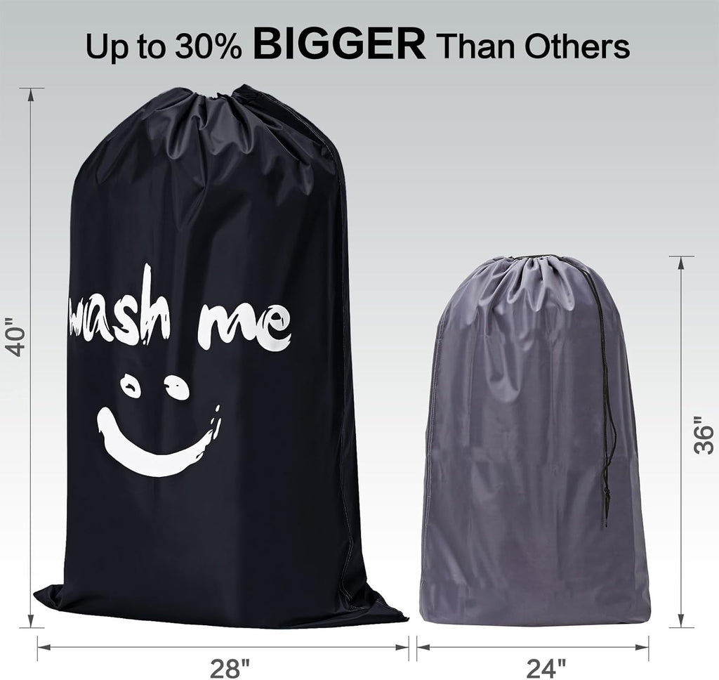 HOMEST 2 Pack XL Wash Me Travel Laundry Bag, Dirty Garments Organizer, Large Enough to Hold 4 Loads of Clothes, Easy Fit a Hamper or Clothing Basket, Black and Sky Blue