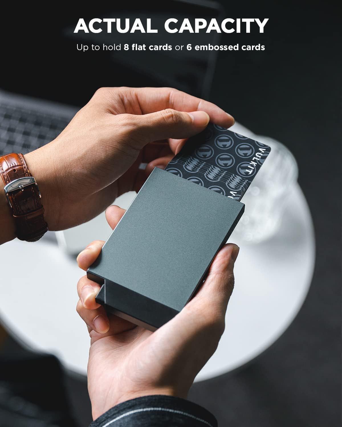 VULKIT Pop up Card Holder Minimalist Credit Card Holder RFID Blocking Slim Metal Card Case for Men or Women(Space Grey)