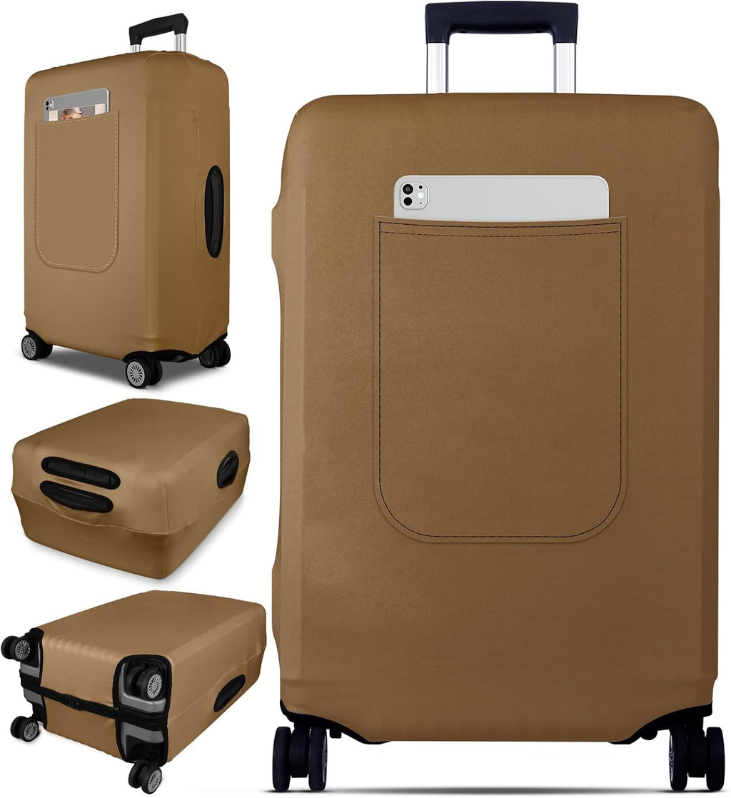 Slohif Luggage Cover for Suitcase Tsa Approved Protector - Luggage Sleeve Suit Case Cover Travel Stretch Large Baggage Case Protective Washable Fit 26-28 Inch Brown