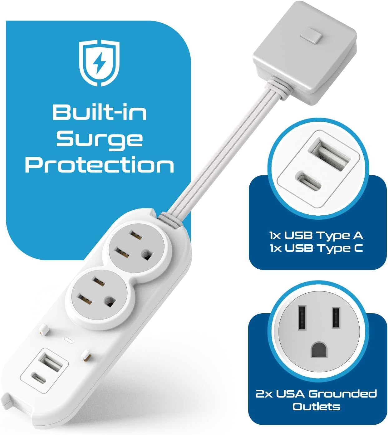 Ceptics Travel Power Strip W/ Adapter Plug Set - Equipped with USB, Type C for iPhone, Chargers, Cell Phones, Laptop - Plugs for Europe, Asia, China, USA, Africa, South America PS-2U