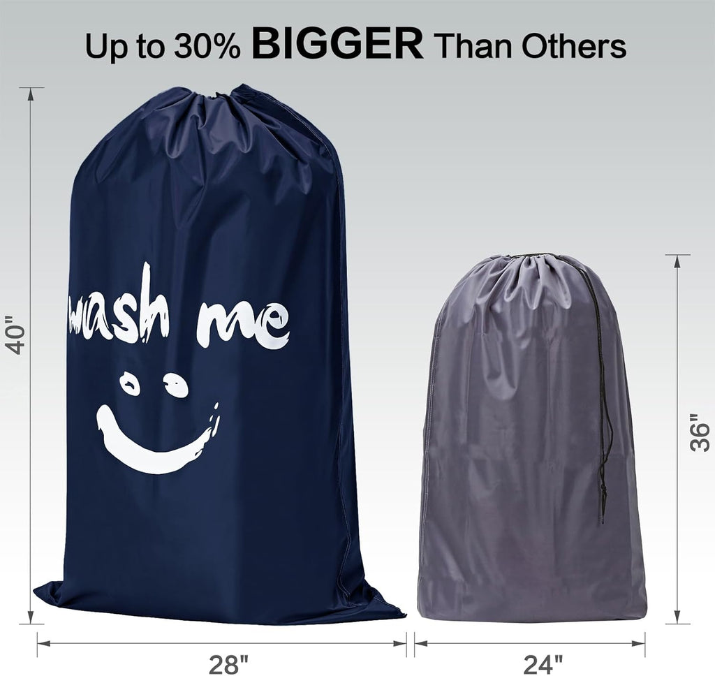 HOMEST 2 Pack XL Wash Me Travel Laundry Bag, Dirty Garments Organizer, Large Enough to Hold 4 Loads of Clothes, Easy Fit a Hamper or Clothing Basket, Azure and Blue