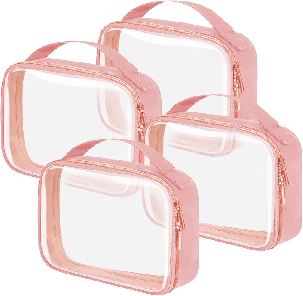 TSA Approved Travel Toiletry Bag,4 Pack Clear Makeup Bags with Handles,Quart Size Clear Cosmetic Bags for Traveling Women,Men,Carry on Airport Airline Compliant Bag,Pink