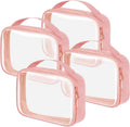 TSA Approved Travel Toiletry Bag,4 Pack Clear Makeup Bags with Handles,Quart Size Clear Cosmetic Bags for Traveling Women,Men,Carry on Airport Airline Compliant Bag,Pink