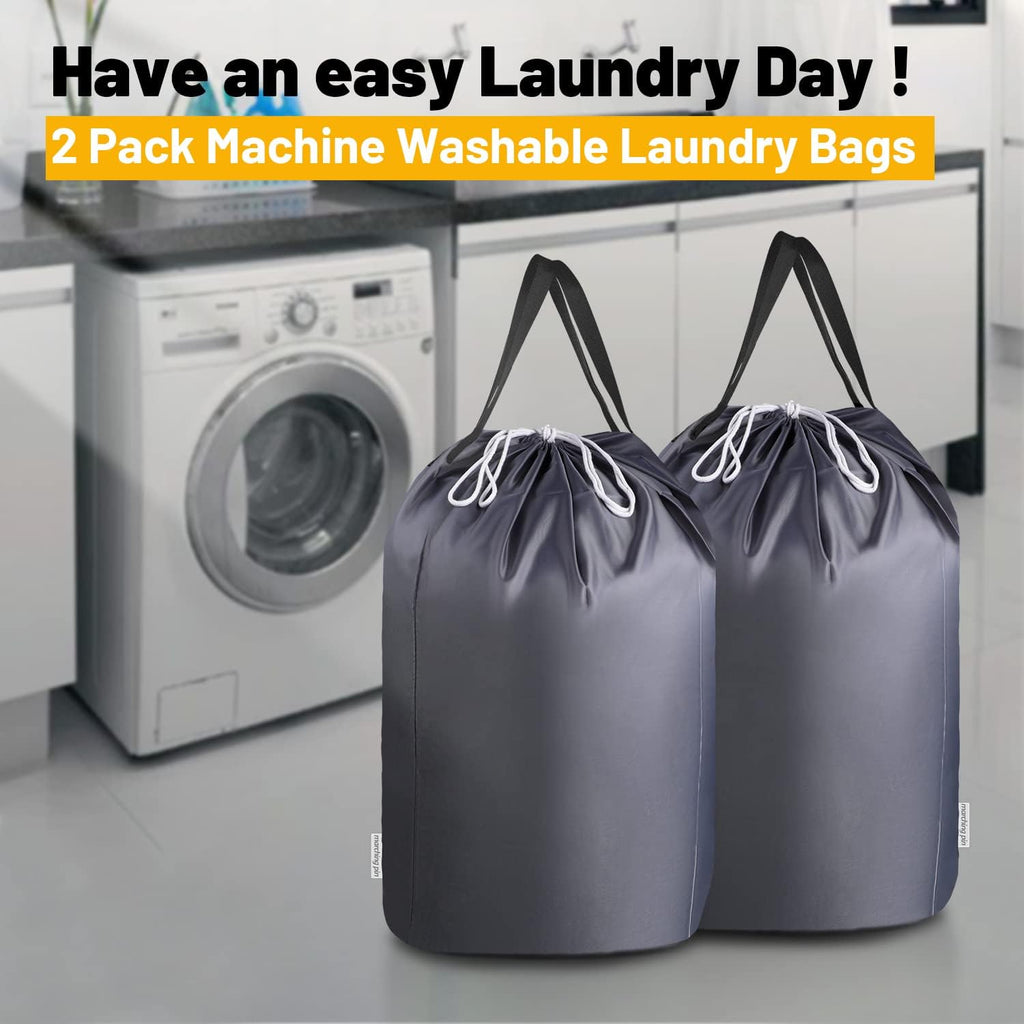 MCleanPin 140L Washable Laundry Bags with Handles,Dirty Clothes Storage for College Dorm or Travel, Laundry Liner Fit Most Laundry Hamper or Basket,2 Pack (Elegant Grey)