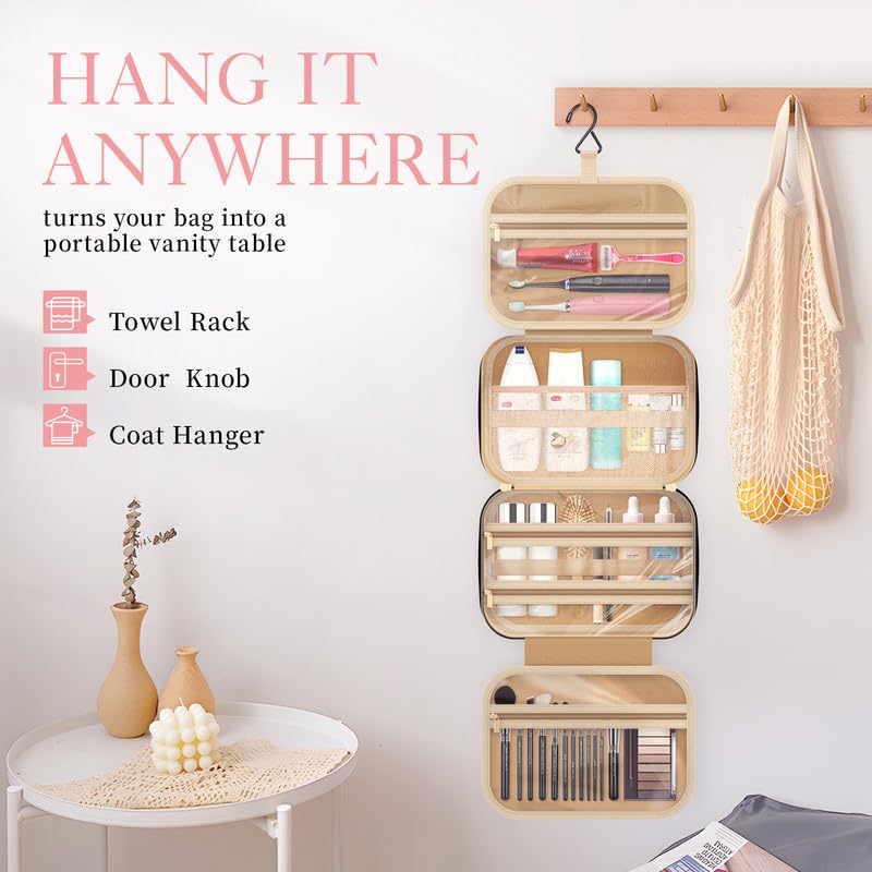 HOTOR Travel Toiletry Bag w/Hanging Hook - Spacious Toiletry Bag Essentials for Women & Men, Makeup Bag/Big Comparment, Waterproof for Travel Accessories, Large, Rosewood-Pink