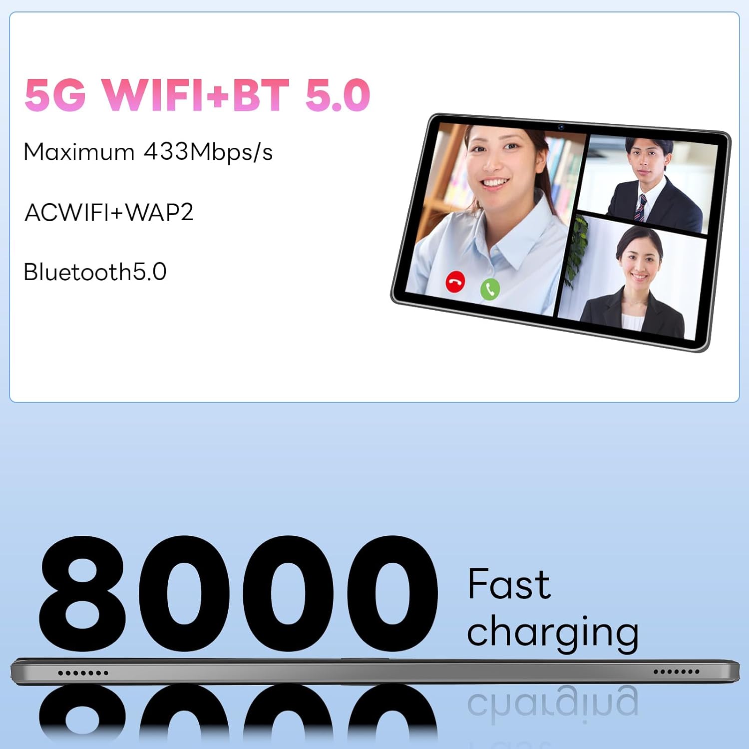 11" Tablet, Android 14 with Octa-core Processor, 12GB+128GB, 1TB Expandtion, 8000mAh Battery, IPS Large Display, BT5.0, 2.4G/5GHz WiFi Tablets (Black)