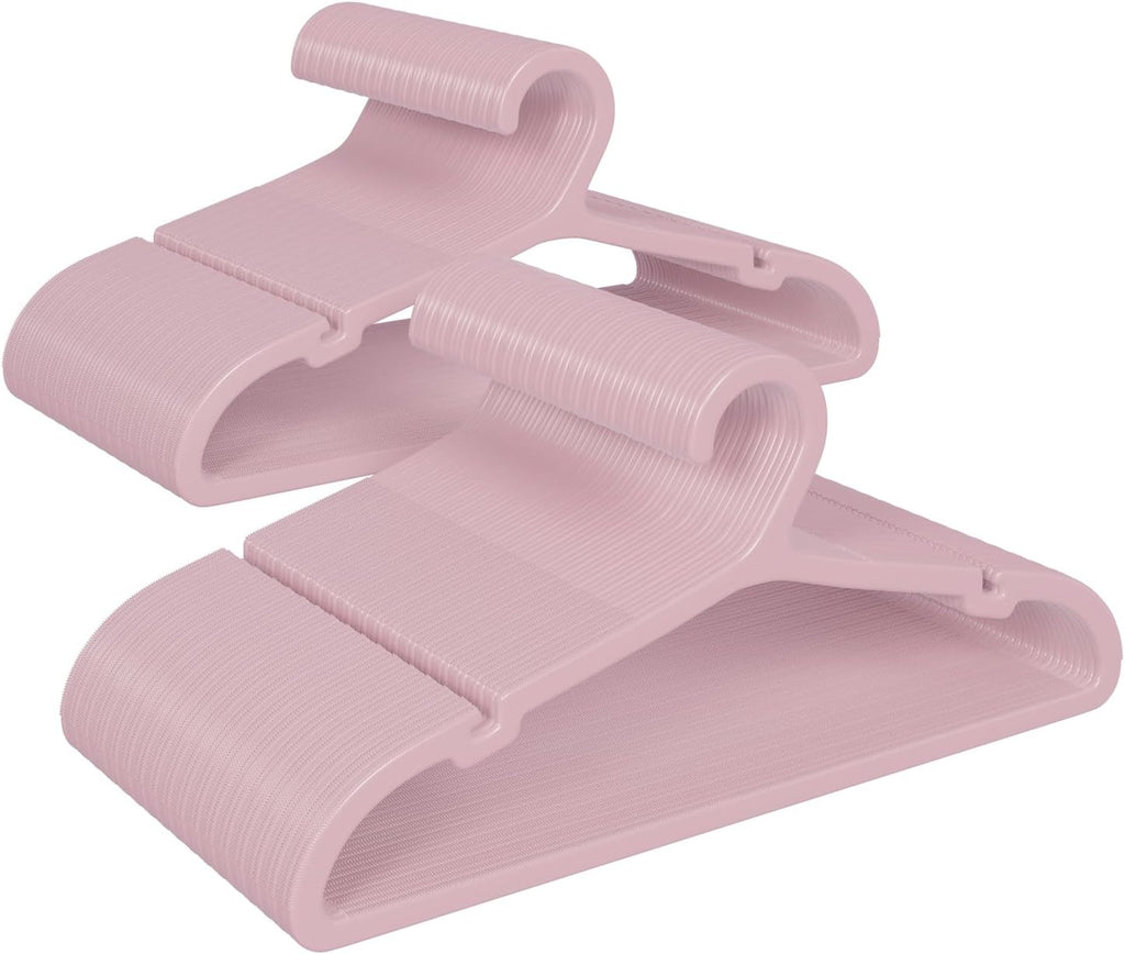 100 Pack Clothes Hangers, Non Slip Plastic Coat Hangers, Space Saving, Heavy Duty, Hanging Dry Wet Clothes, 16.4" x 8.3", Light Pink, UAPY05100P