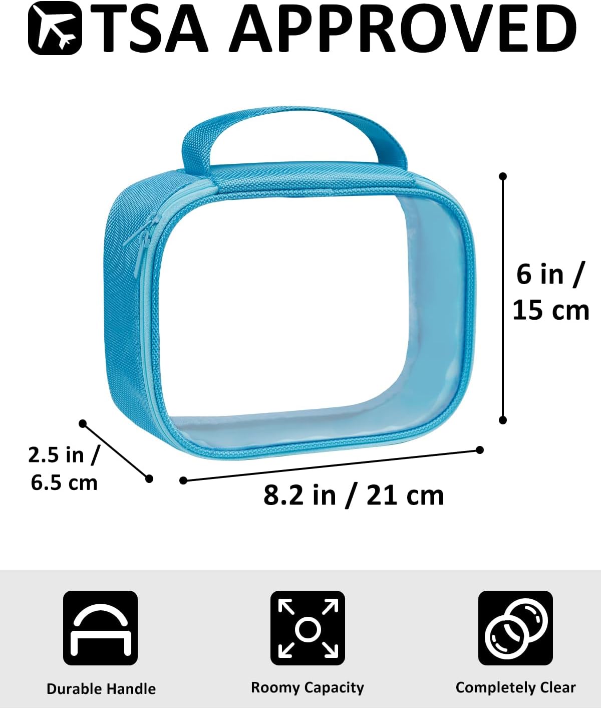 Moyad TSA Approved Clear Toiletry Bag, 2 Pack Quart Size 3-1-1 Liquids Pouch for Travel, Transparent Makeup & Cosmetic Organizer for Women Men, Blue