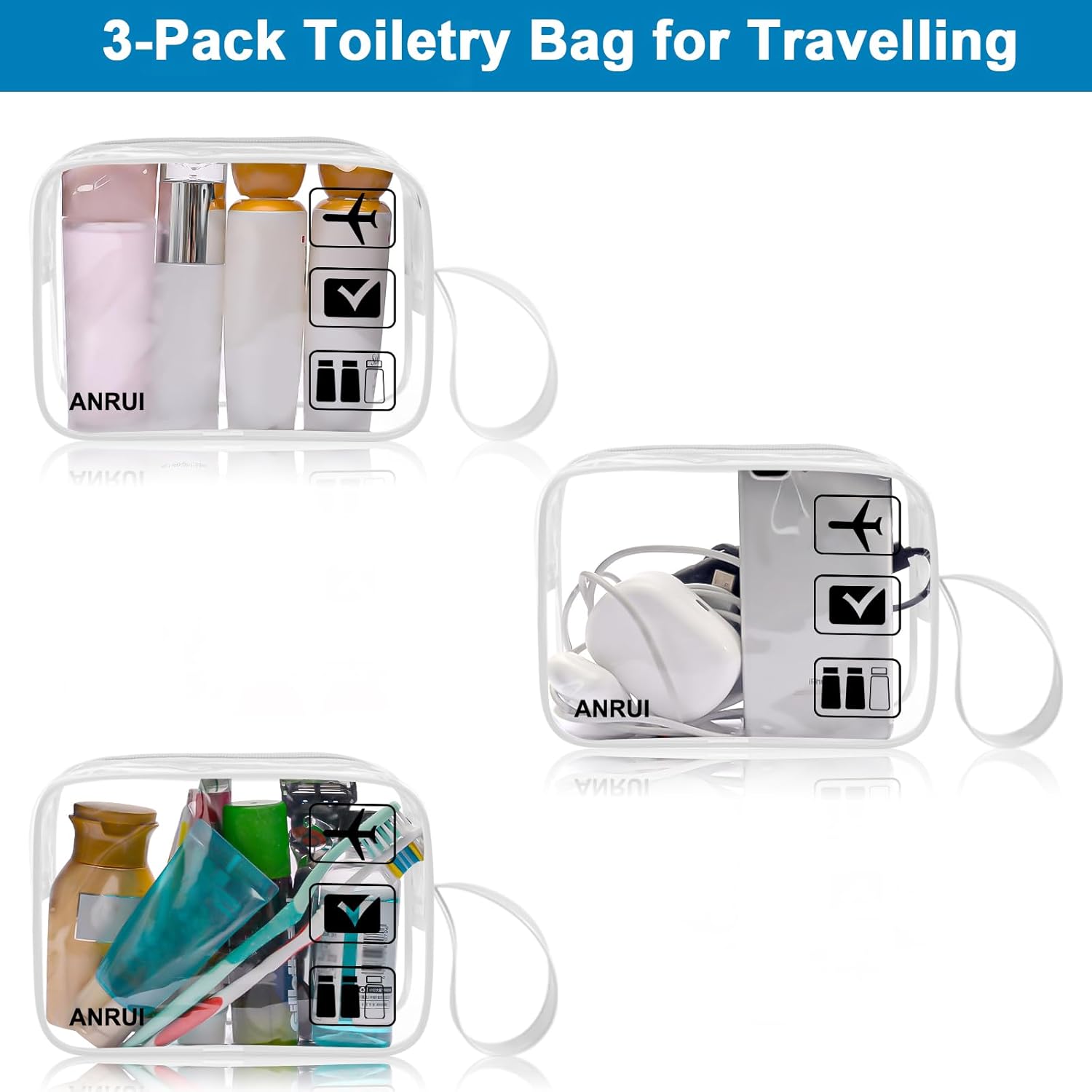 ANRUI Makeup Bags Clear Cosmetic Bag for Women Small Makeup Pouch for Girls/Kids Travel Toiletries Organizer Bags Waterproof Travel Liquids Storage Bags