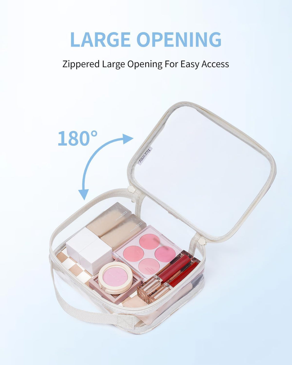 Narwey TSA Approved Clear Toiletry Bag for Travel, Waterproof PVC Clear Makeup Bags, Portable Compact Cosmetic Bag Make Up Organizer, Airport Airline Quart Size Compliant Bag (Light Checkerboard)