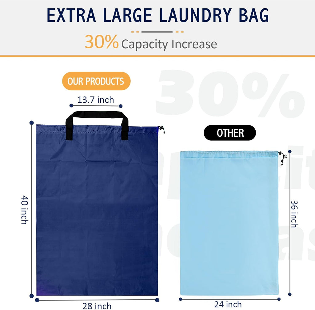Extra Large Heavy Duty Laundry Bag - 28" x 40", Travel Laundry Bag for Dirty Clothes, Camping & Travel (Navy)