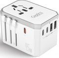 Ceptics 6-in-1 Universal Travel Adapter with 2X USB-A and 3X USB-C, 45W for Global Use, Compatible with US, EU, UK & More, White