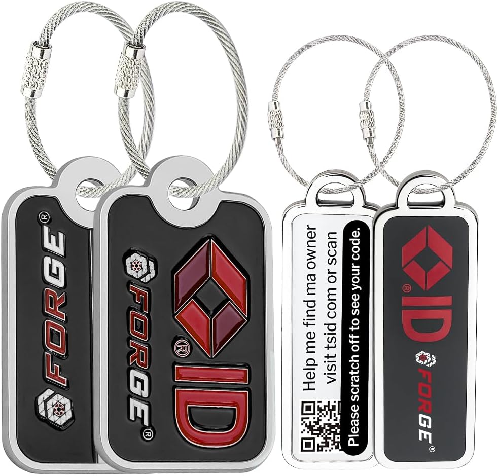 Forge Lost and Found Luggage Tags, Global Luggage Tracking Tag, WorldTracer Compatible, Travel Sentry Powered Baggage ID System for Luggage, Bags, Suitcases, and More (Black 2 Medium 2 Small)