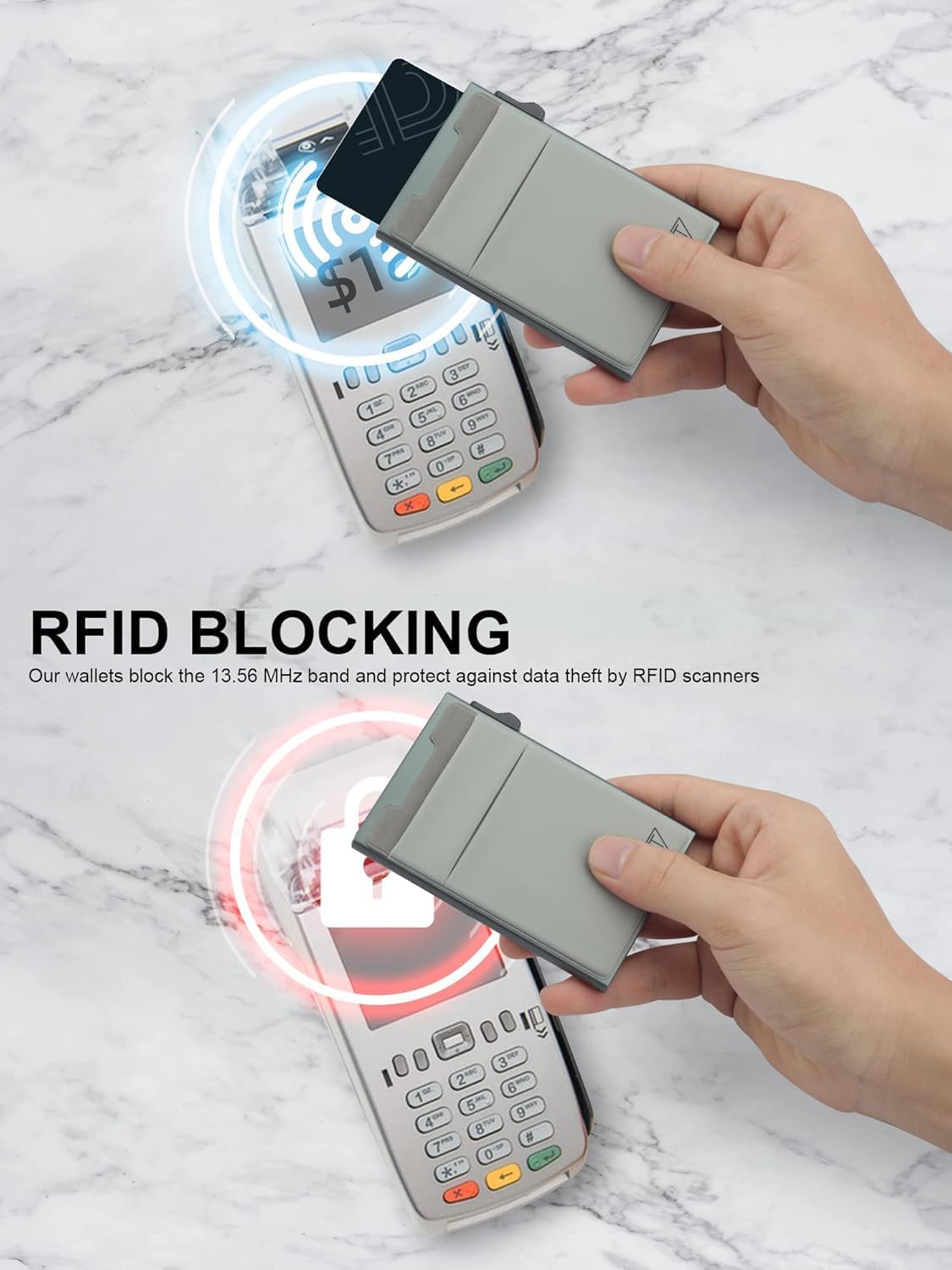 Slim Wallet for Men and Women,Pop Up Credit Card Wallet Metal Minimalist Cards Holder with Money Pocket,Small Ultralight Aluminum RFID Blocking Wallets 6-12 Card Capacity,Grey