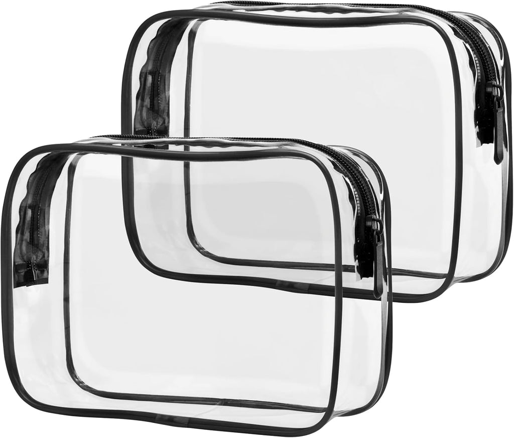 PACKISM Clear Makeup Bags - 2 Pack Quart Size Travel Bag TSA Approved Travel for Toiletries, Cosmetic Bags Carry on Clear Toiletry, Black Large