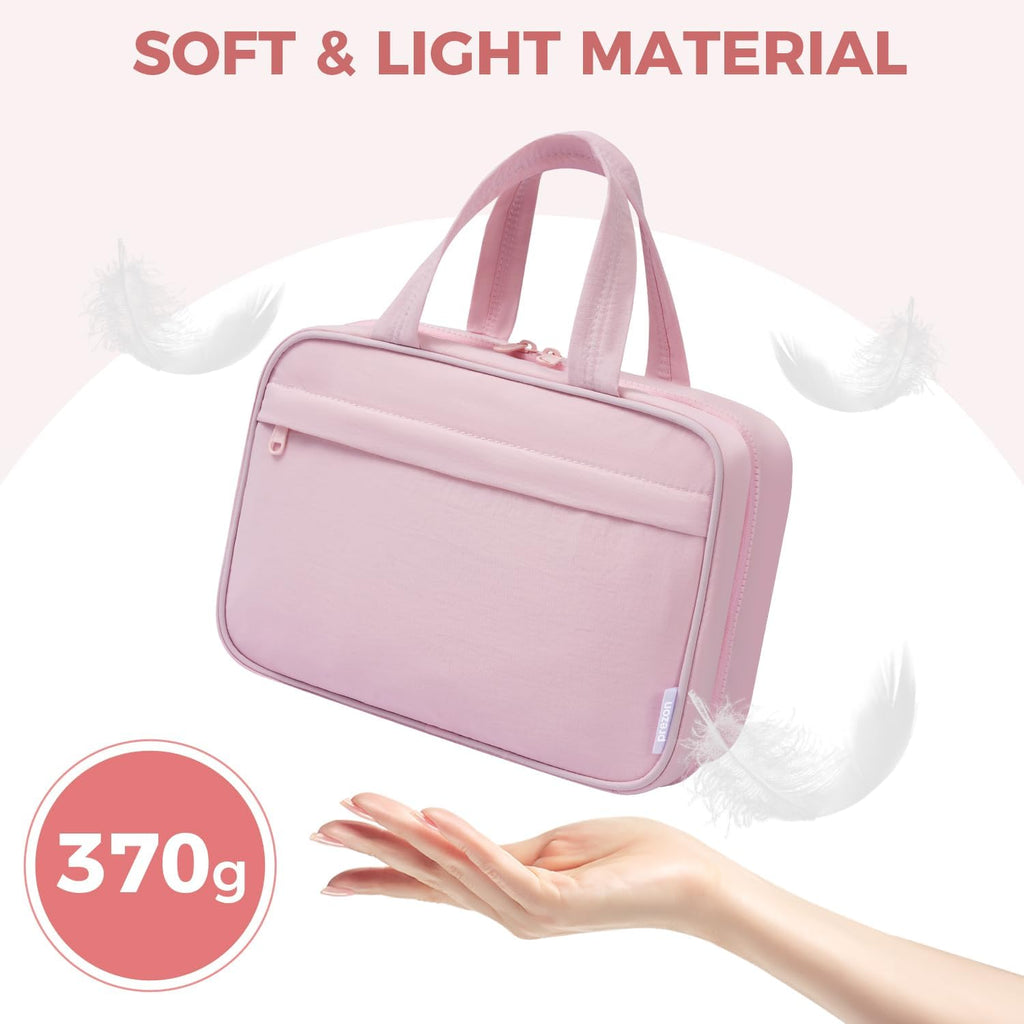 Toiletry Bag For women,Portable Hanging Organizer,4 Leakproof Compartment for full-sized Conditioner, Brushes Set, Makeup Accessories,Visible and easy to access.M-pink