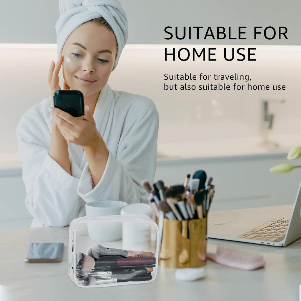 5Pcs Crystal Clear PVC Travel Toiletry Bag Kit for Women Men, Waterproof Vinyl Packing Organizer Storage Bags with Zipper Handle Straps, Cosmetic Pouch Carry on Airport Airline Compliant Bag Handbag