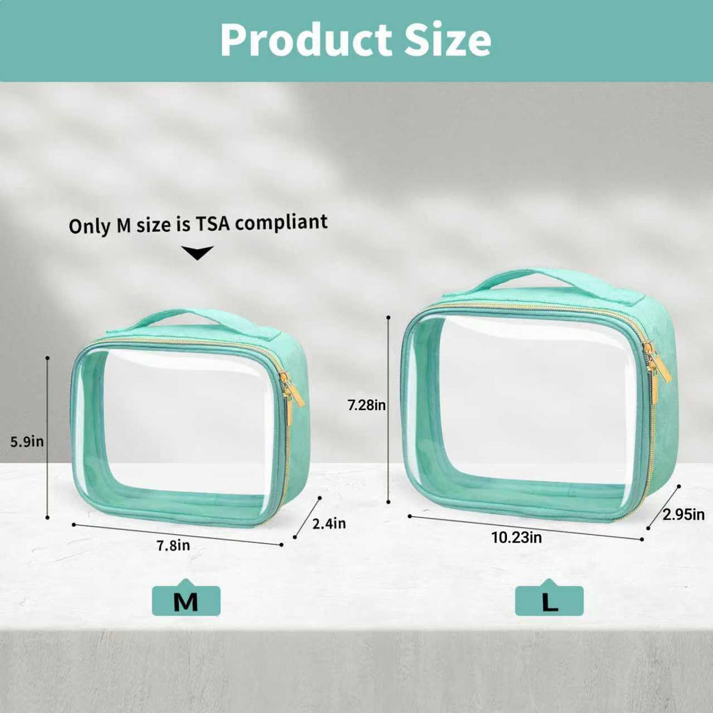 TSA Approved Travel Toiletry Bag,2 Pack Clear Makeup Bags with Handles,Quart Size Clear Cosmetic Bags for Traveling Women,Men,Carry on Airport Airline Compliant Bag,Green