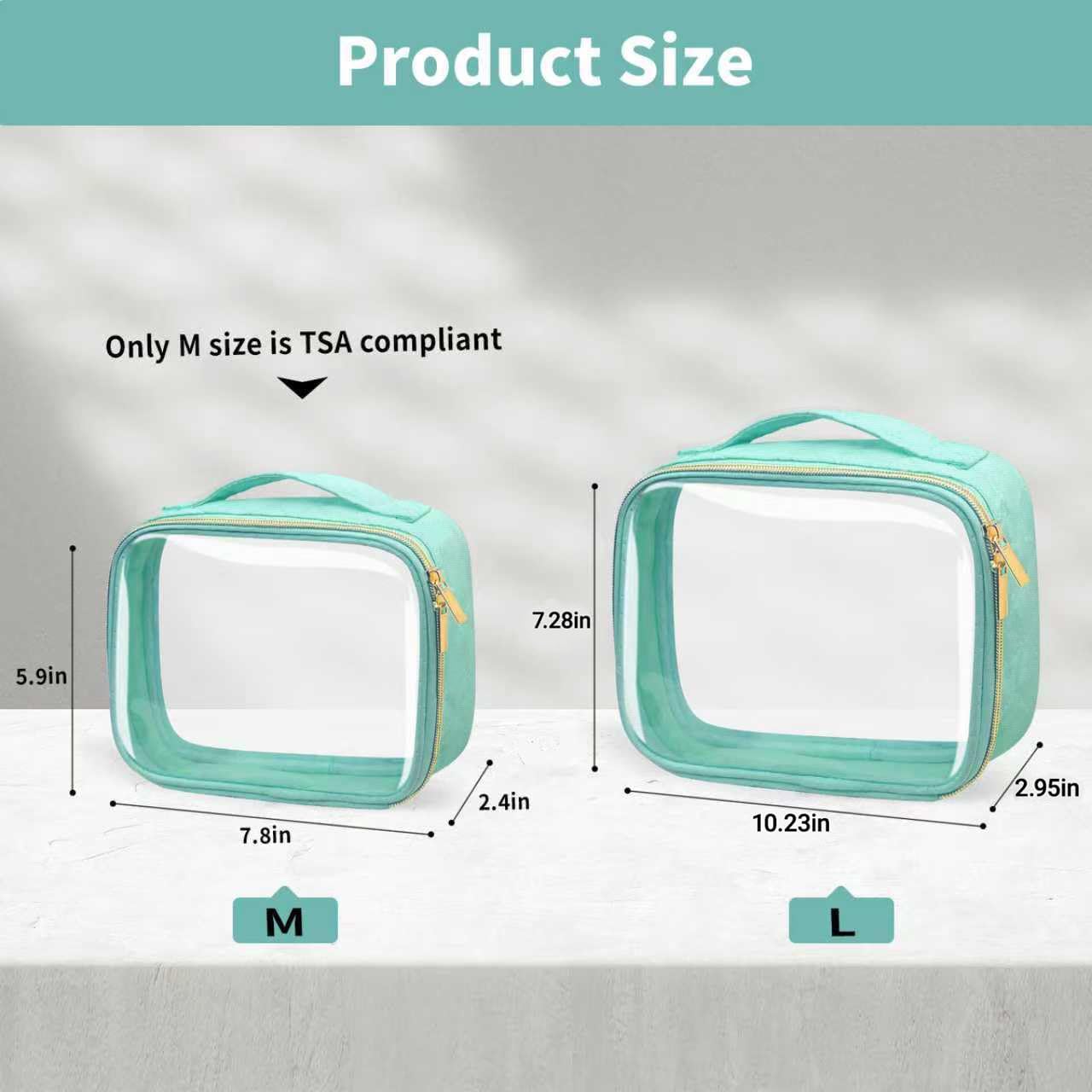 TSA Approved Travel Toiletry Bag,2 Pack Clear Makeup Bags with Handles,Quart Size Clear Cosmetic Bags for Traveling Women,Men,Carry on Airport Airline Compliant Bag,Green