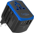 Ceptics Universal Travel Adapter, 5 in 1 Universal Laptop Charger with 2X USB-A & USB-C 3.5A for Mobiles, Laptops, Cameras US, UK, EU, AU, All in 1 Type A, C, G, I Output,