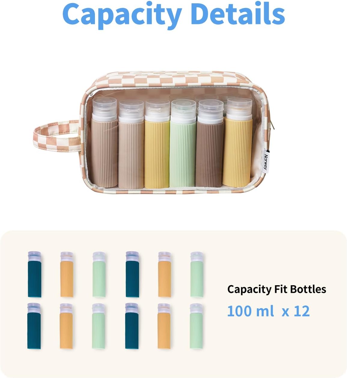 Narwey Clear Toiletry Bags for Traveling Women Men, Clear Travel Bags for Toiletries Makeup Bag Cosmetic Bag with Zipper, Make Up Organizer, Skincare Bag (Light Checkerboard)