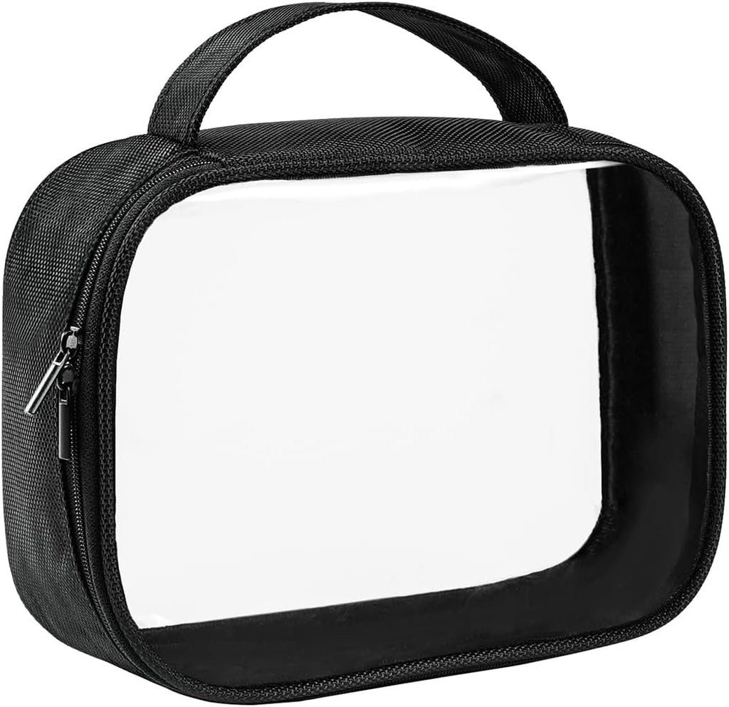 Moyad TSA Approved Clear Toiletry Bag with Handle, 1 Pack Quart Size 3-1-1 Liquids Pouch for Travel, Transparent Makeup & Cosmetic Organizer for Women Men, Black