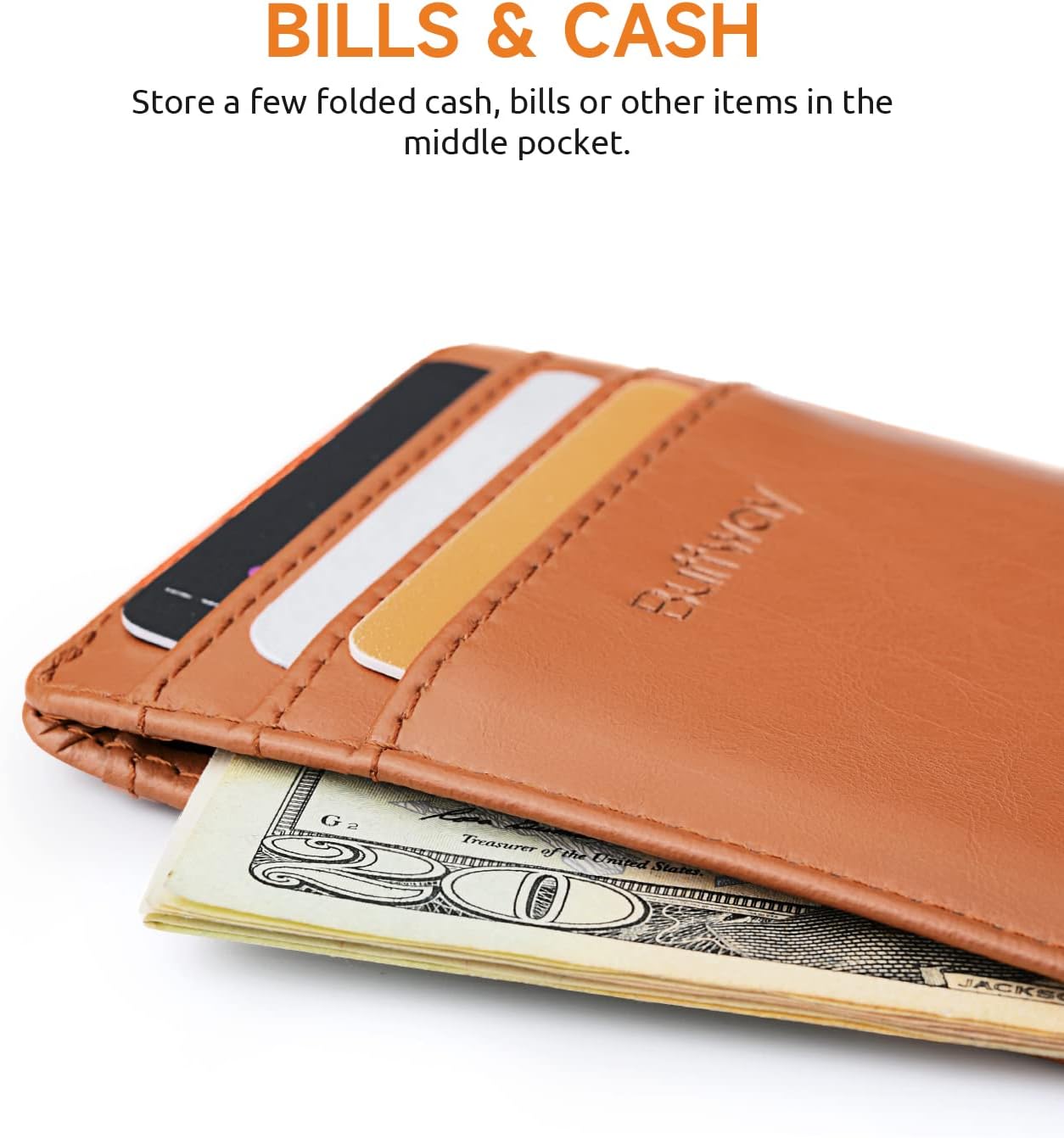 Buffway Mens Slim Wallet, Minimalist Thin Front Pocket Leather Credit Card Holder with RFID Blocking for Work Travel