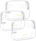 BAGSMART Clear Toiletry Bag, 3 Packs TSA Approved Water Resistant Quart Size Travel Organizer, Airport Airline Travel Essential Carry On Makeup Cosmetic Bags for Women, White