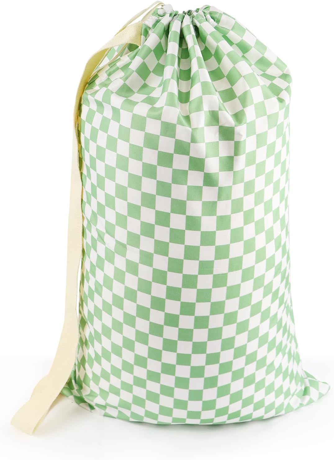 Laundry Bag, Dirty Backpack Laundry Bag For College Travel Laundromat Apartment, With Handles 29" X 18" (Green White Checkered)