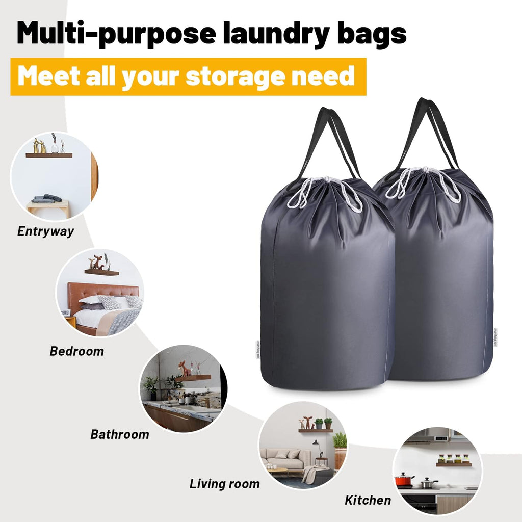 MCleanPin 140L Washable Laundry Bags with Handles,Dirty Clothes Storage for College Dorm or Travel, Laundry Liner Fit Most Laundry Hamper or Basket,2 Pack (Elegant Grey)