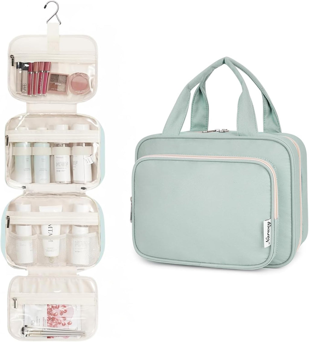 Narwey Hanging Toiletry Bag for Women Travel Makeup Bag Organizer Toiletries Bag for Travel Size Essentials Accessories Cosmetics (Mint Green (Medium))