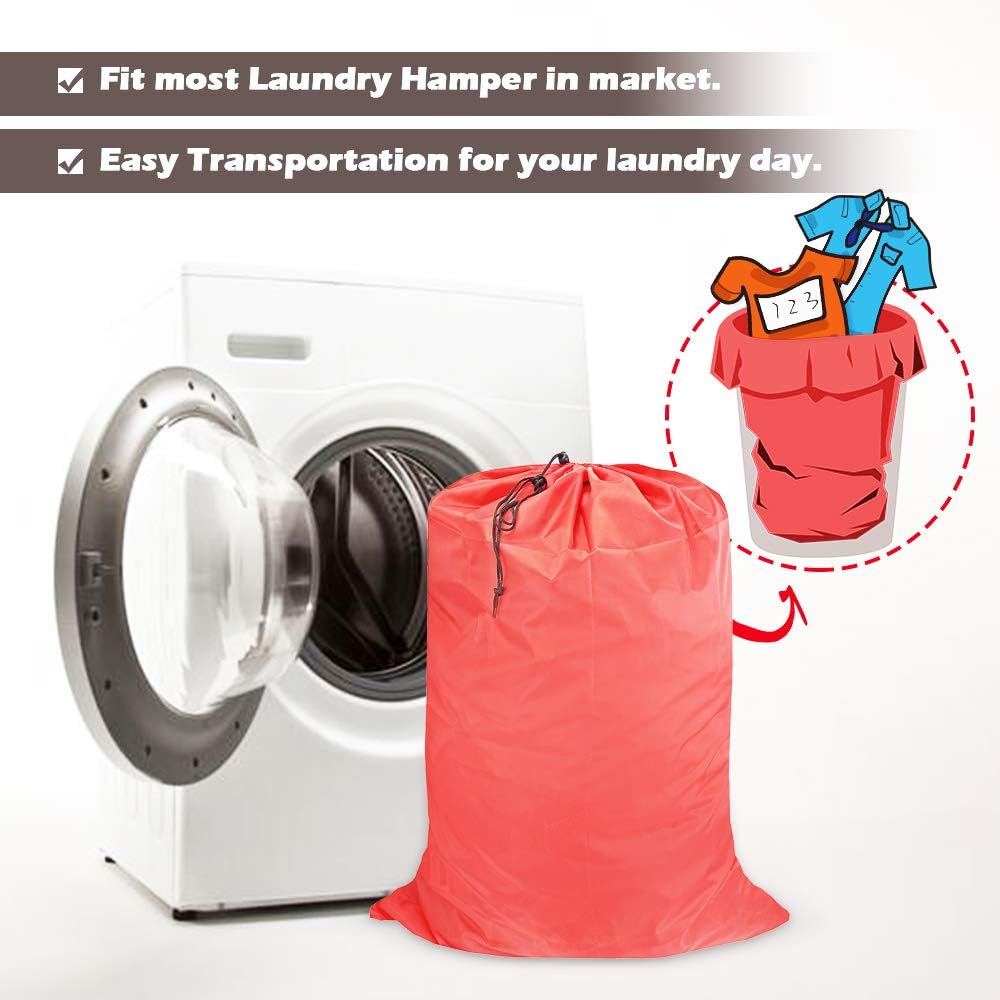 Washable Travel Laundry Bag with Drawstring (3 Pack), Large Dirty Clothes Bag Fit a Laundry Basket or Clothes Hamper, Enough to Hold 4 Loads of Laundry,26x39 inches Red 3