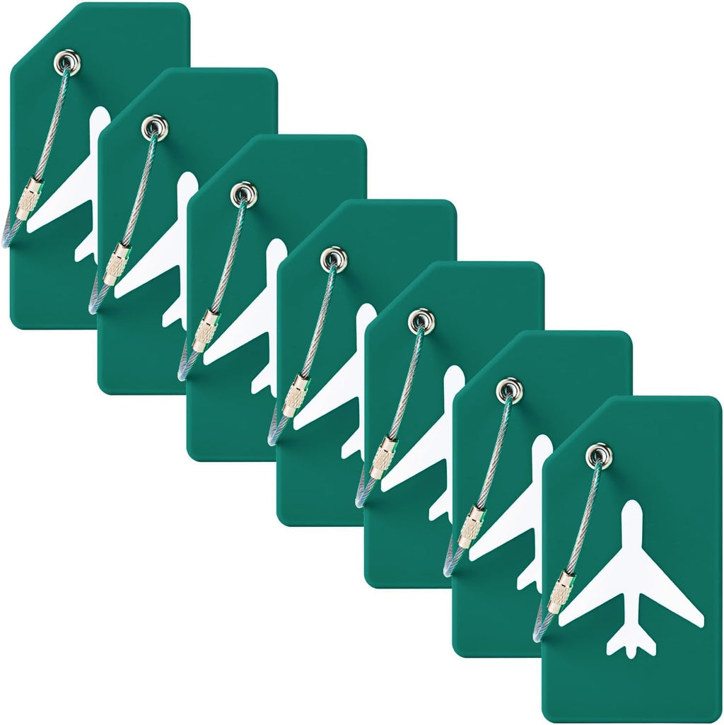 7 Pack Silicone Luggage Tag for Suitcases with Name ID Card, TSA Approved, Privacy Protection Travel Suitcase Tags (Peacock Green)