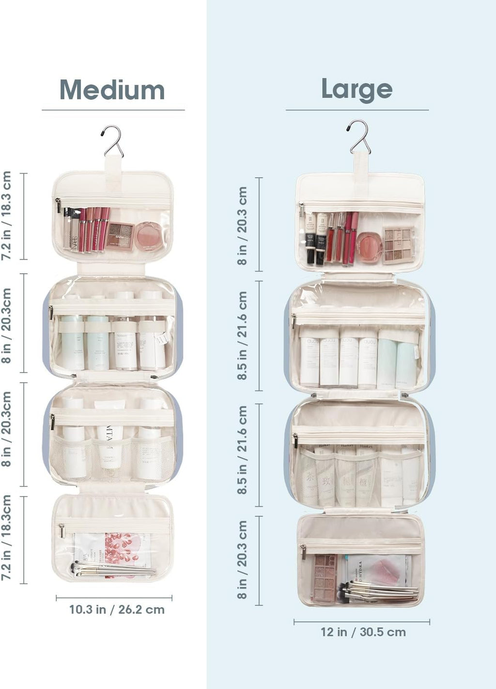 Travel Toiletry Bag for Women Large Hanging Makeup Bag Organizer Toiletries Bag for Full Size Essentials Accessories Cosmetics (Greyish Blue (Large))