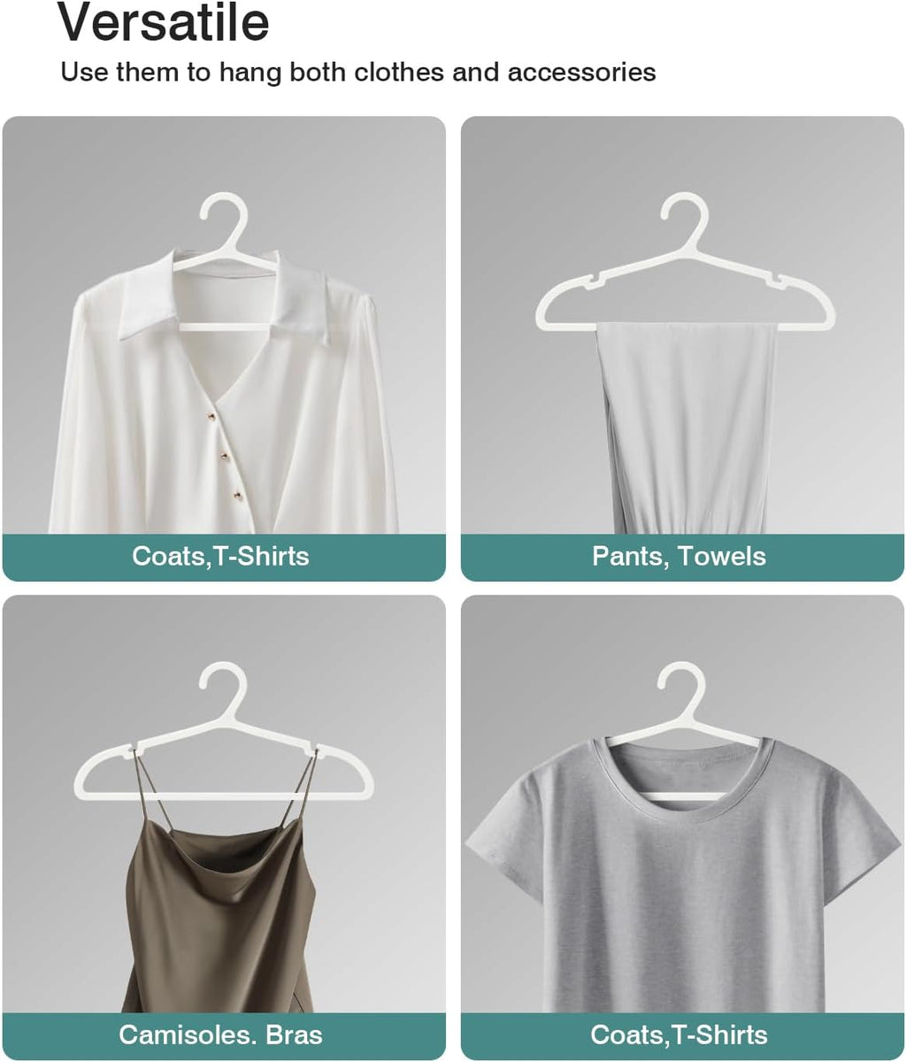 100 Pack Clothes Hangers, Non Slip Plastic Coat Hangers, Space Saving Hangers, Heavy Duty, Hanging Dry Wet Clothes, 16.4" x 8.3", White, UAPY05100W