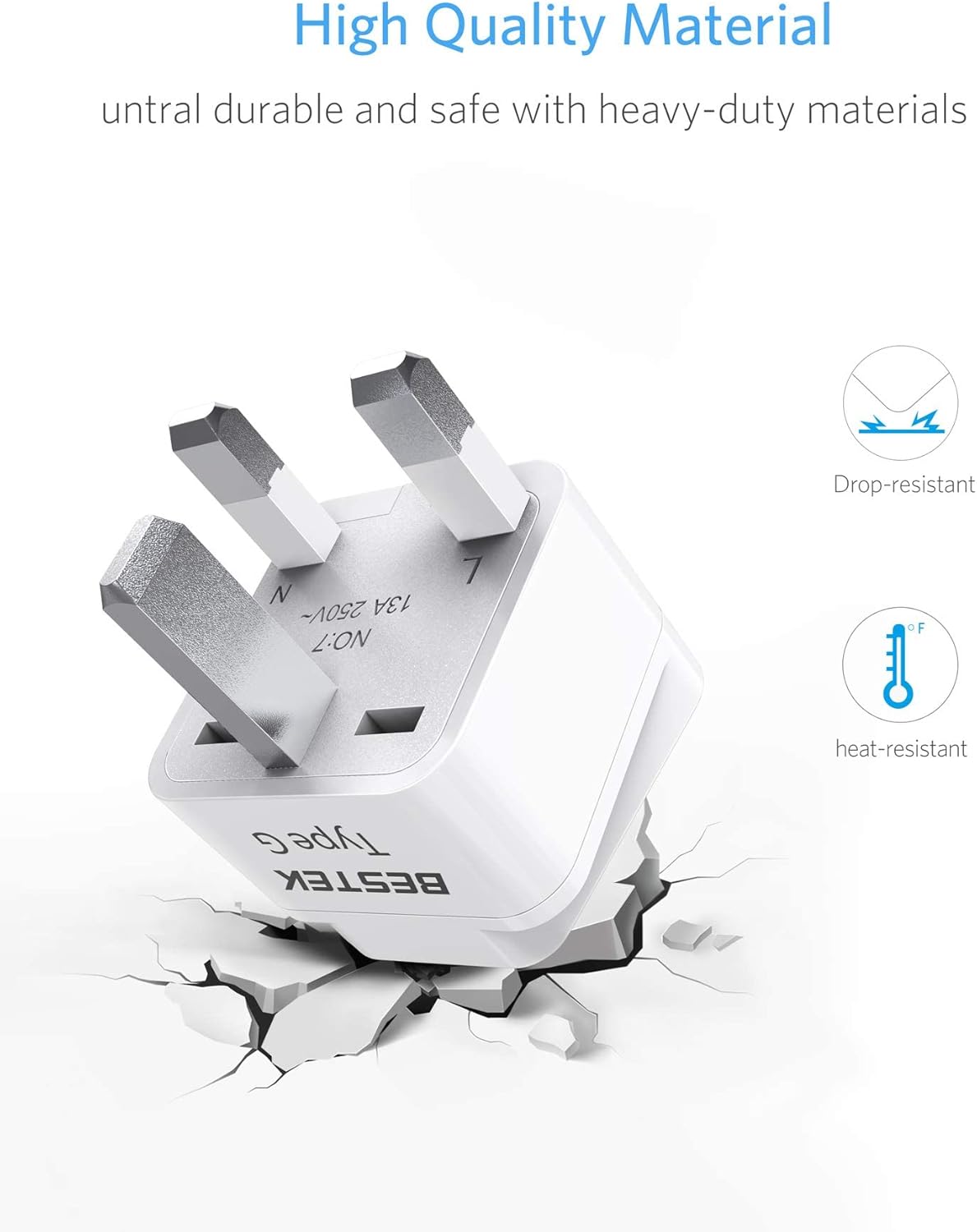 BESTEK UK Travel Plug Adapter Set, Grounded Universal Power Plug Adapter for USA to Type G Countries, UK, Ireland, Hong Kong and More-3 Packs