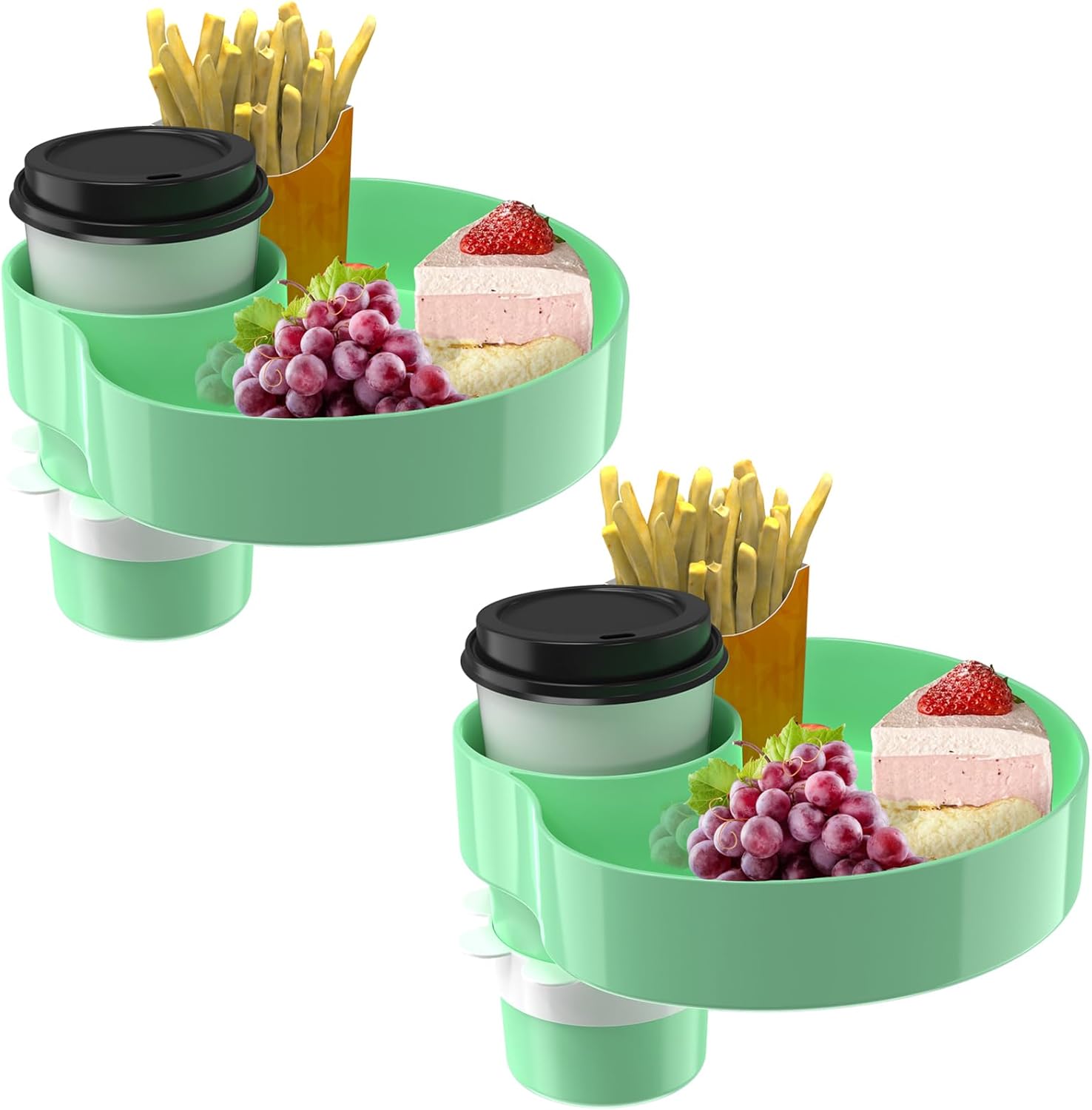 [2 Packs] Kids Car Seat Tray, Travel Tray with Cup Holder for Toddler Baby, Kids Car Seat Food Snack Organizer for Road Trip, Stroller snack Organizer Travel Must Haves (Light Green)