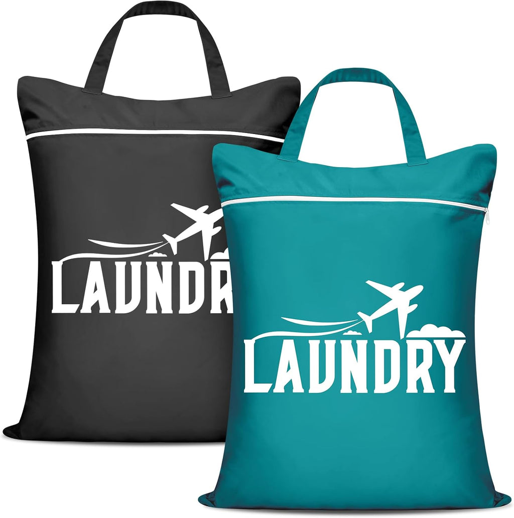 2 Pcs Large Travel Laundry Bag - Washable Waterproof Wet Bag for Dirty Clothes, Swimsuit, Workout, Gym, Swimming Pool, Yoga, College Dorm (Black+Blue)