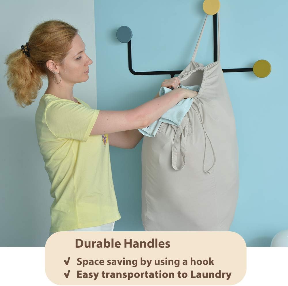 MCleanPin Washable Laundry Bags with Handles,140L Dirty Clothes Storage for College Dorm & Travel,2 Pack (Beige)