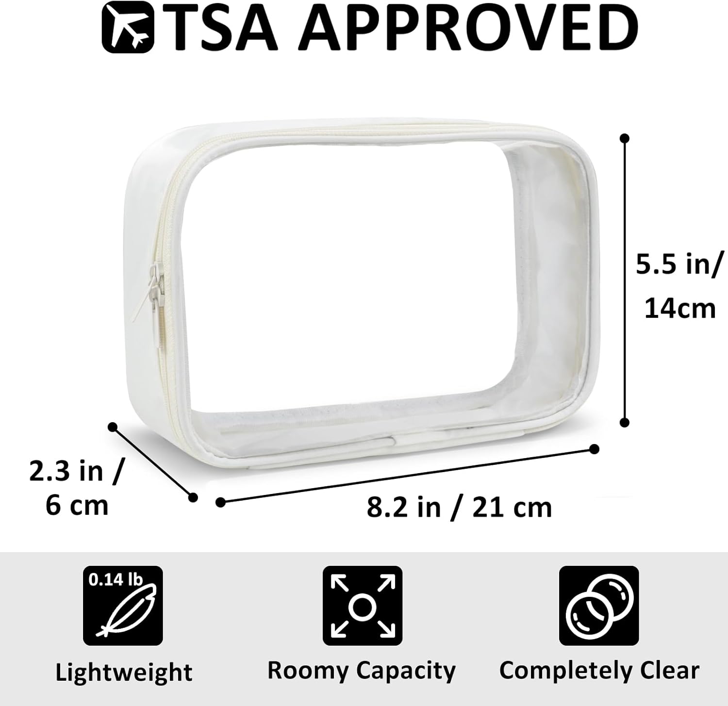 Moyad TSA Approved Clear Toiletry Bag, 1 Pack Quart Size 3-1-1 Liquids Pouch for Travel, Transparent Makeup & Cosmetic Organizer for Women Men, Beige