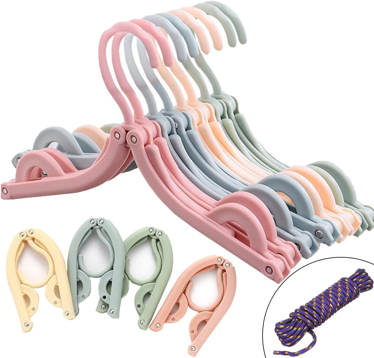 20 Pcs Foldable Travel Hangers - Portable Folding Collapsible Clothes Hangers Lightweight Travel Accessories Foldable Clothes Drying Rack Dorm Hanger for School Home with Clothesline