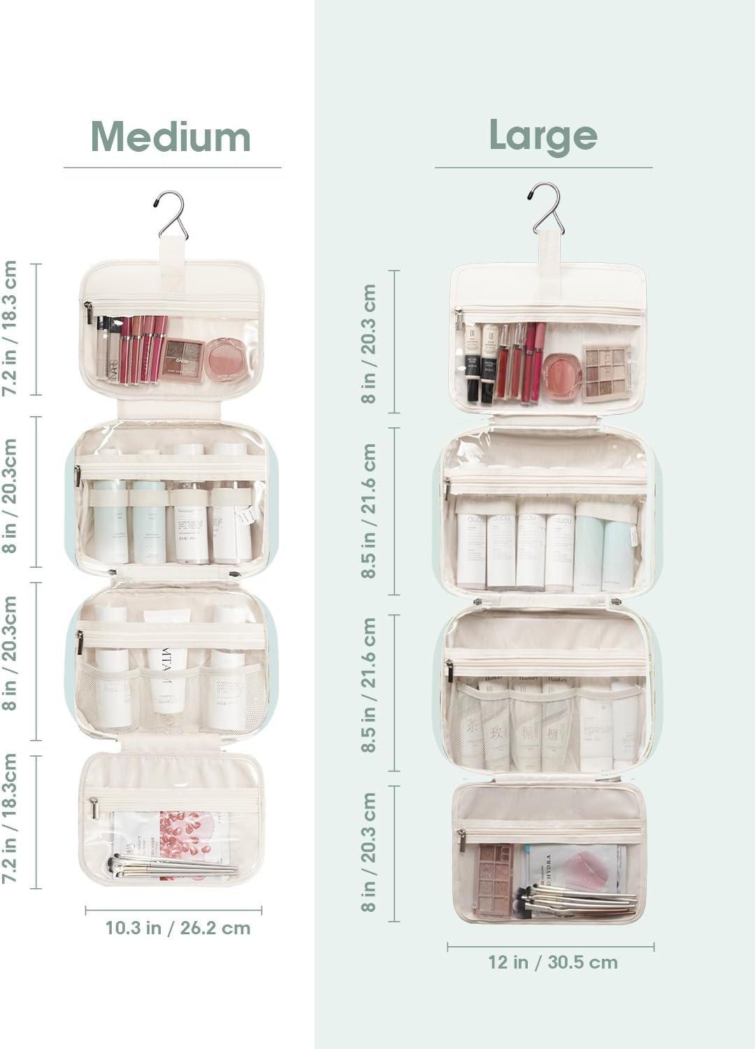 Travel Toiletry Bag for Women Large Hanging Makeup Bag Organizer Toiletries Bag for Full Size Essentials Accessories Cosmetics (Mint Green (Large))