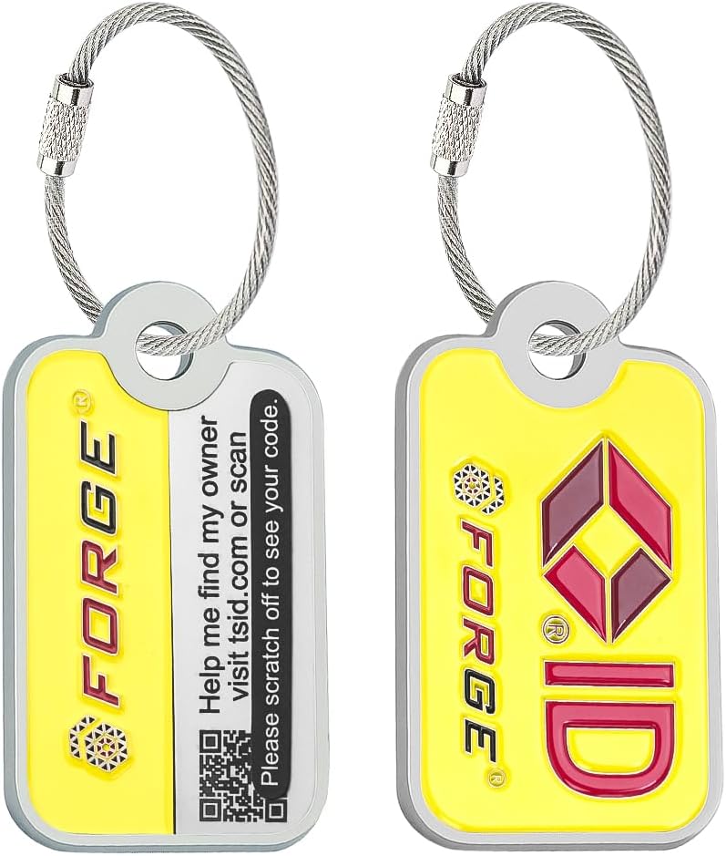 Forge Lost and Found Luggage Tags, Global Luggage Tracking Tag, WorldTracer Compatible, Travel Sentry Powered Baggage ID System for Luggage, Bags, Suitcases, and More (Yellow 2 PK)