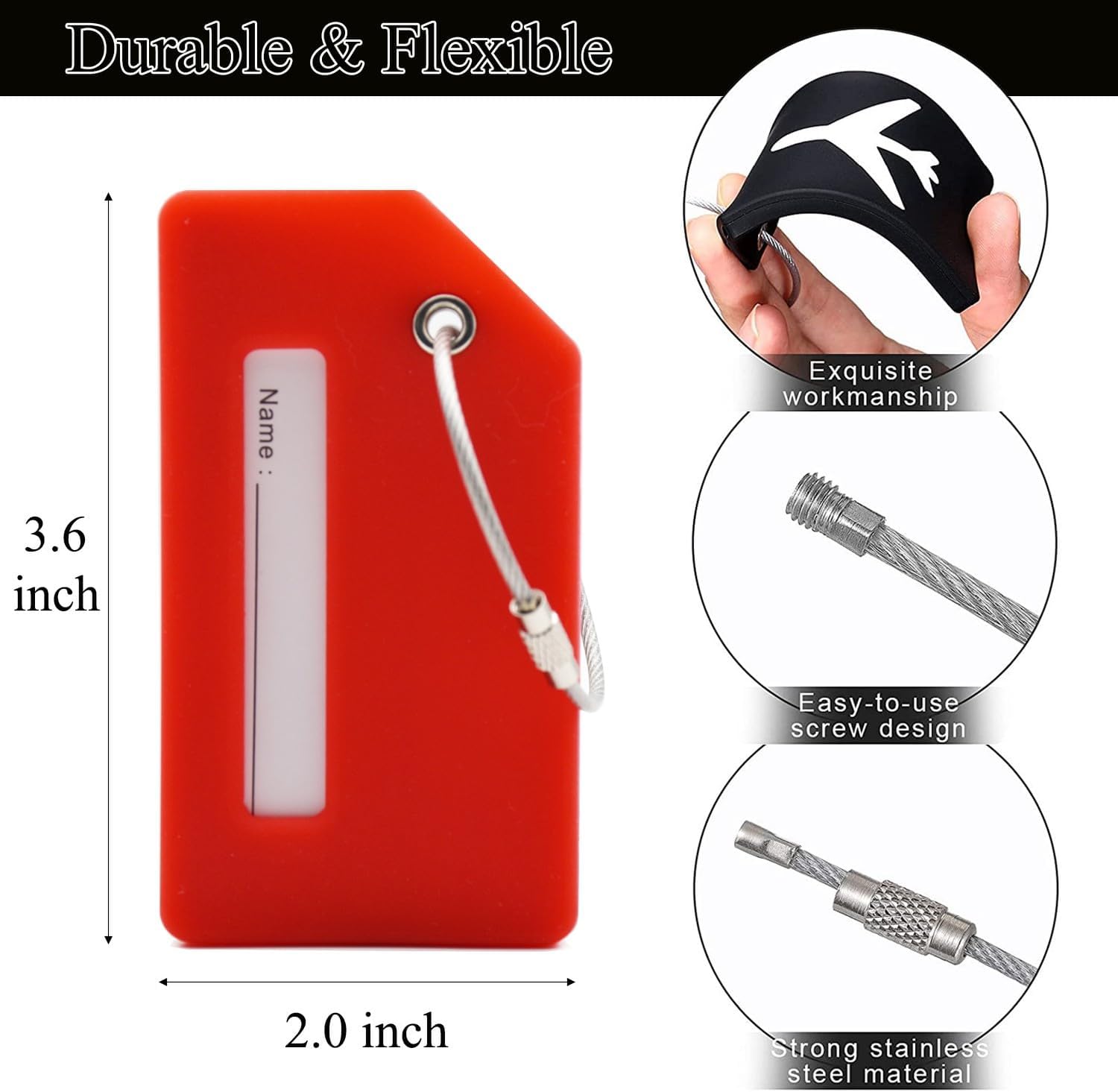 7 Pack Silicone Luggage Tag Baggage Handbag Travel Suitcase Tags with Name ID Card Perfect to Quickly Spot Luggage Suitcase (Red